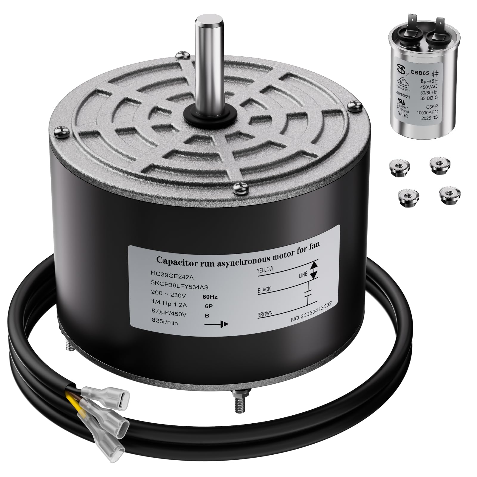 Photo 1 of 5KCP39LFY534AS Condenser Fan Motor Replacement for Carrier HC39GE242 HC39GE242A HB39GQ232 HB38GE242, 1/4 HP 825 RPM 208-230V 48Y Frame CWLE