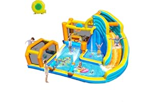 BOWTHY Inflatable Water Slide for Kids,8-in-1 Bounce House Water Park with 450W Blower,Climbing Wall,Splash Pool,Basket-Rim,Football Gate,Water Cannon,Great Party Gift for Kids Backyard