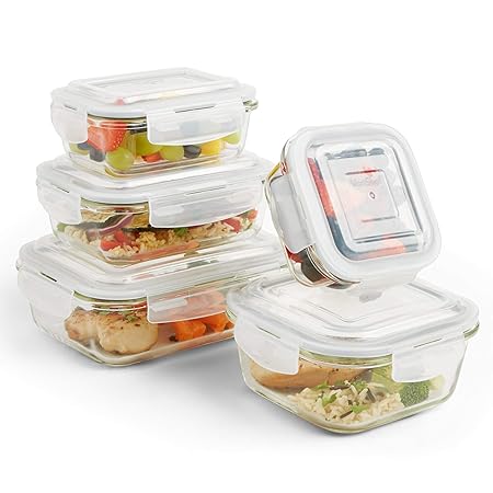 VonShef Juego de 5 Recipientes de Vidrio para Comida con Tapa ...