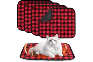 UMMNPR 4 Pack Self Warming Cat Beds, 16" x 20"Self Heating Pad with Christmas Red Buffalo Plaid, Thermal Pet Blanket with Non-Slip Bottom, Self Warm Cat Mat for Indoor Outdoor, Reflects Body Heat