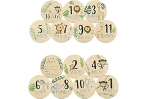 7pcs Monthly Milestone Cards, Wooden Record Your Baby's Growth Process, Double Printed Hello World Sign for Newborn Boys Girl
