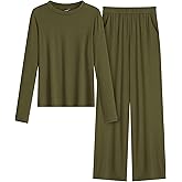 MASCOMODA Fall Lounge Sets for Women Crewneck Long Sleeve Tops Wide Leg Pants Casual 2 Piece Airport Travel Outfits Tracksuit