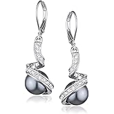 Yoursfs Gray Pearl Drop Earrings for Women 925 Silver Plated Cubic Zirconia Leverback Earrings Exquisite Fashion Jewelry