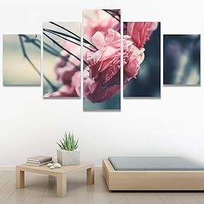 SIGNWIN 5 Panel Canvas Wall Art Pink Arrangement...