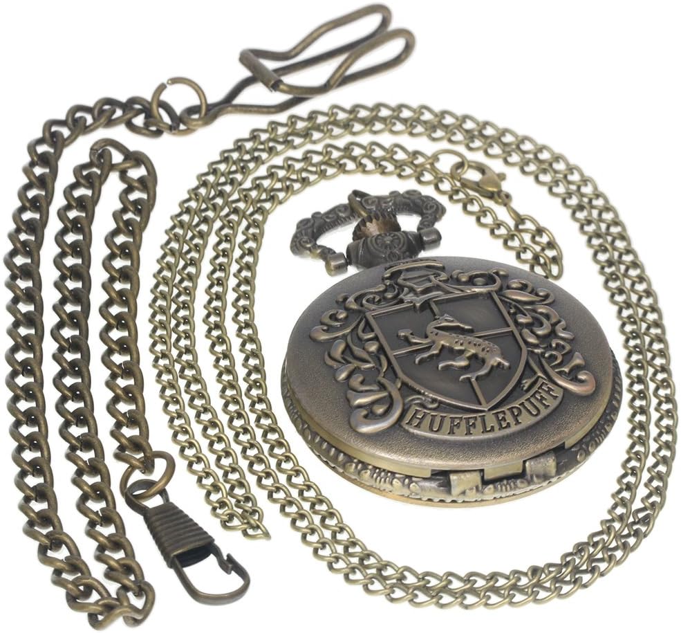 FobTimeBronze Vintage Brass Antique Case Pocket Watch Fob Watch for Men Women with 1 PC Necklace Chain 1 PC Clip Key Rib Chain