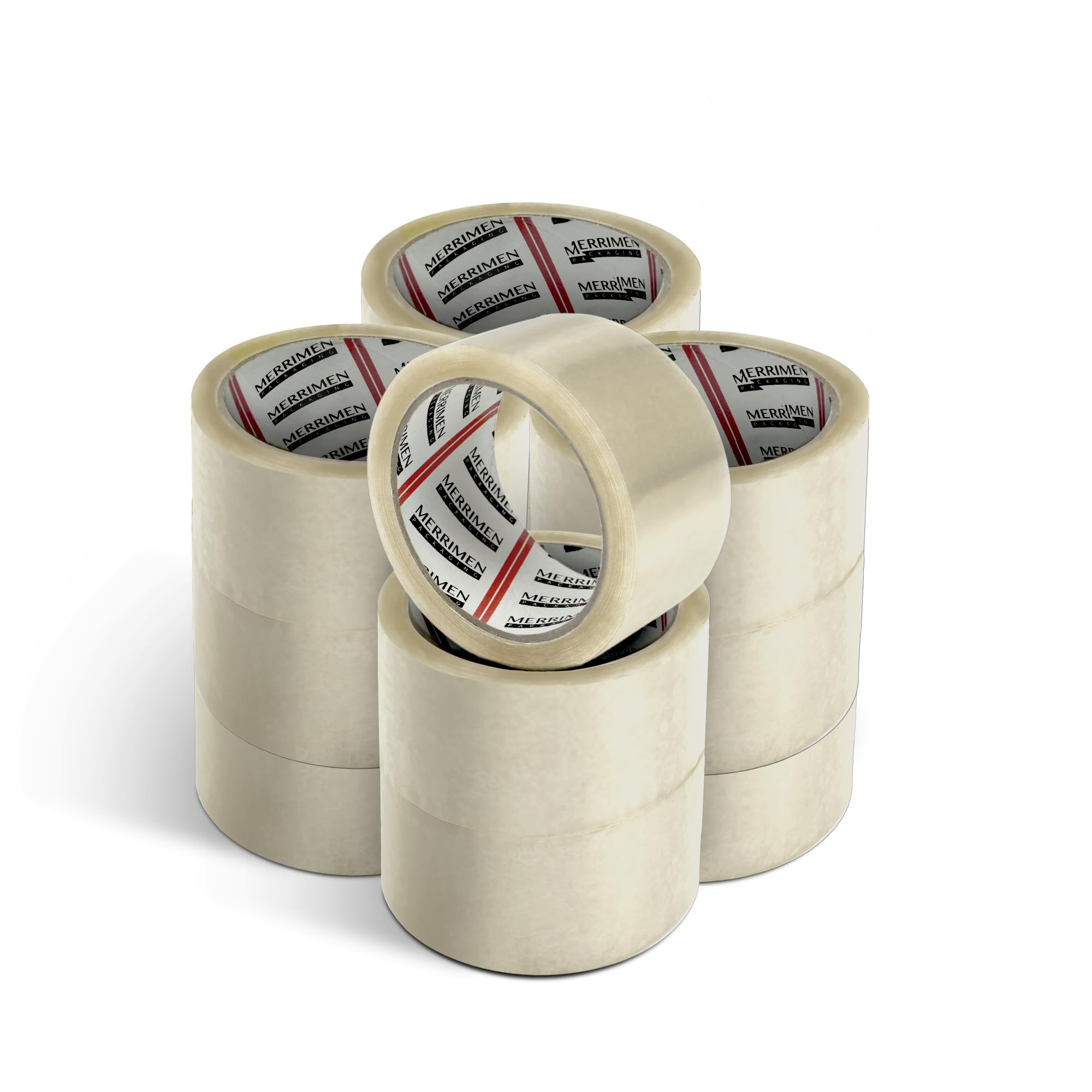 Merrimen Strong Heavy Duty Roll Pack Fragile Packaging Tape, Secure Sticky Sealing Tape for Parcel Boxes, Moving Boxes, Large Postal Bags for Long Term Storage, (48MM x 66M) (12 rolls, Clear)