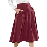 Womens Corduroy Skirts Vintage High Waist Button Long Pleated Skirts A-line Midi Skirt with Pockets Fall Winter