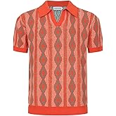 OXKNIT Men's Polo Shirts 60s Vintage Shirts Knitted Retro Polo Shirts Short Sleeve V-Neck Summer Shirt
