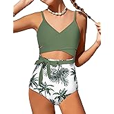 BAVADER Girls Swimsuit Cutout One-Piece Bathing Suit V-Neck Swimsuits for Teens Cute Swimwear with Drawstring Cover Up 9-18y