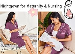 Ekouaer Nightgowns for Women Button Sleep Shirt V