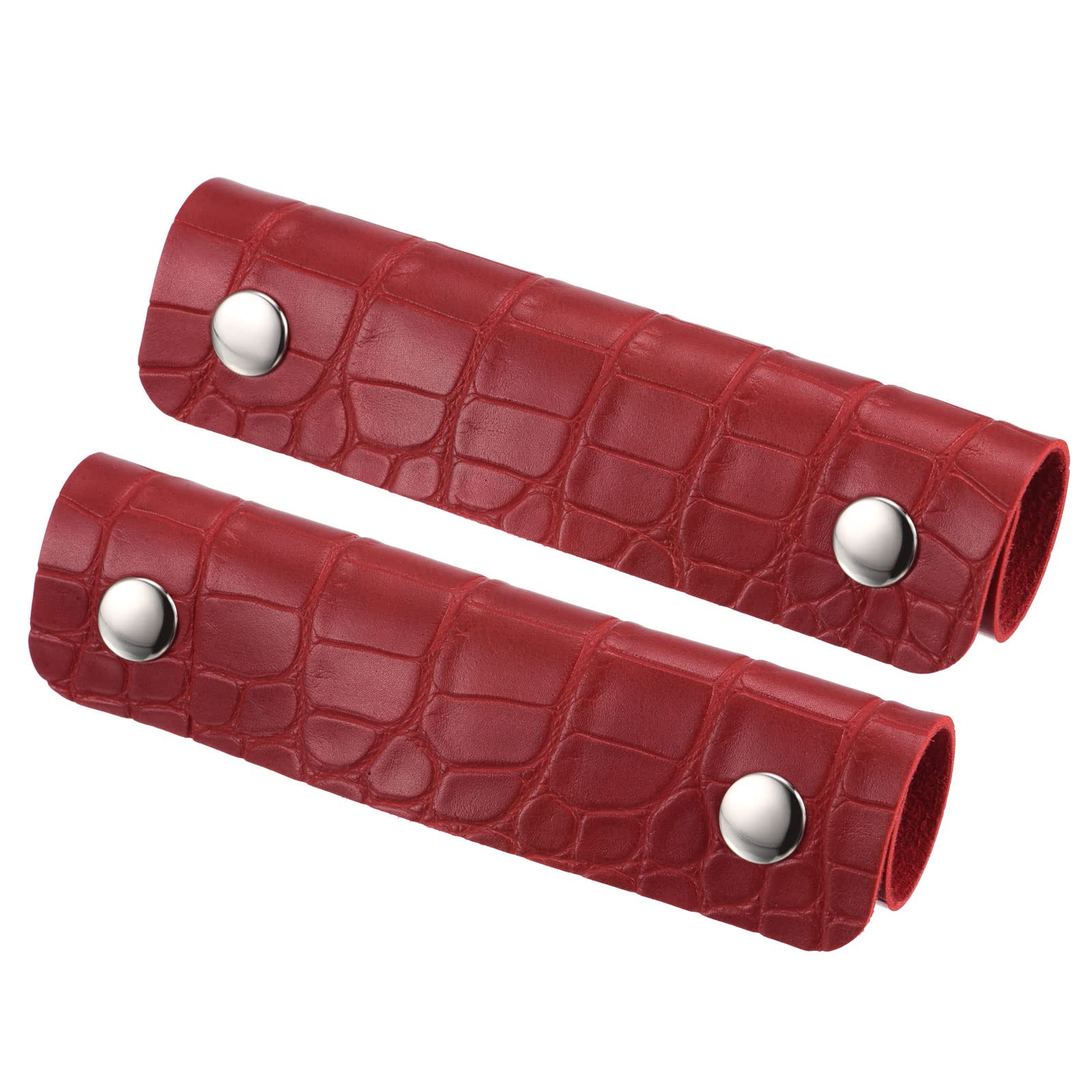 PATIKIL Luggage Handle Wrap, 2 Pack Irregular Pattern PU Handbag Grip Cover Protector Identifier with Clasp for Suitcase Grocery Shopping Bag, Red — image 1