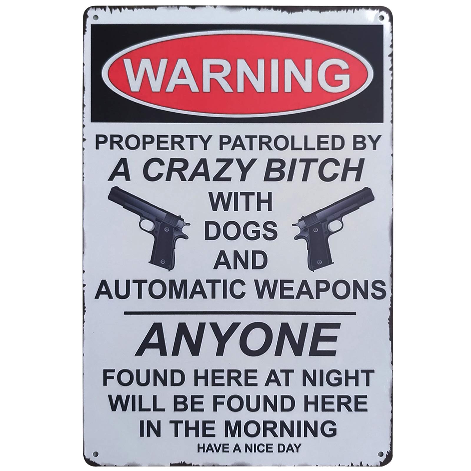 ZOVSON Warning Property is Protected by Dog Retro Vintage Metal Tin Sign Private Property Sign Funny Gun Signs Home Decoration 8X12Inch