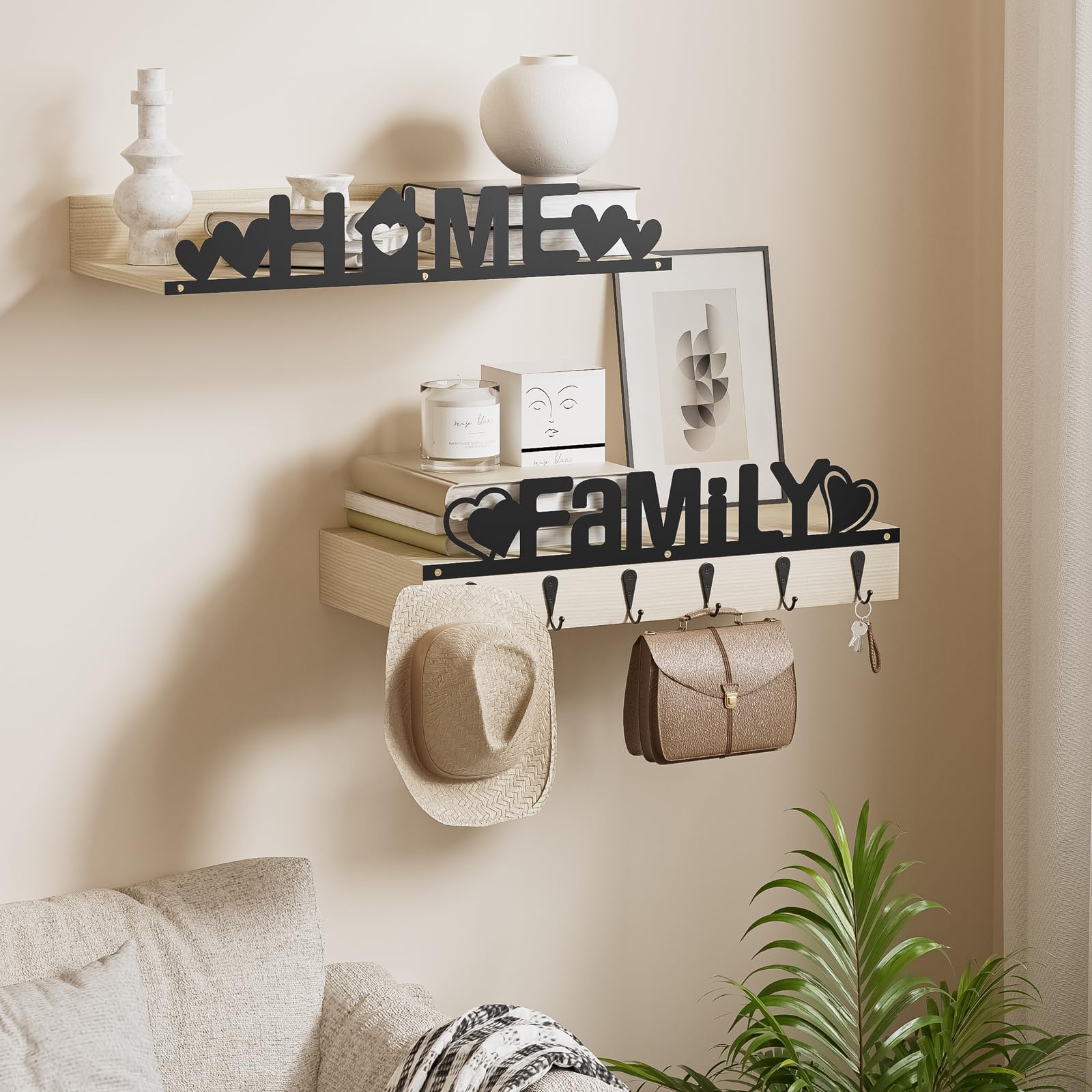 Photo 1 of InnJoey Floating Shelves for Wall of 2 - Display Shelf Organizer for Decor Storage, 2-Tier 16.9" Floating Shelf for Bathroom, Living Room, Bedroom and Entryway