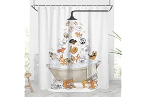 AAtter Cute Raining Dogs Shower Curtain for Kids Cartoon Corgi Animal Pattern Colorful Hilarious Funny Fun Pets Paw Bathroom Waterproof Fabric Polyester Accessories (W60''xH72'') 12 Hooks Included