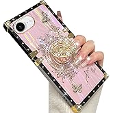 Changjia Glitter Kickstand Case for iPhone 16e, Cute Luxury Bling Sparkly Diamond Butterfly Ring Stand Elegant Floral TPU Bumper Shockproof Women Girls Protective Case for iPhone 16e 6.1" 2025 (Pink)