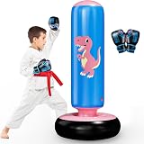 QPAU Inflatable Punching Bag 48 Inch Kids Boxing Set with Gloves Dinosaur