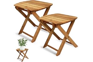 TIMBERHOLM Pack of 2 Small Folding Table, Portable Acacia Wood Side Table, Small Wooden Folding Coffee Table for Patio, Porch, Balcony, Indoor Plant Stand, Natural 12 inches Height