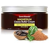 Seven Minerals, Natural Magnesium Cream for Pain Calm, Leg Cramps, Sleep & Muscle Soreness With Moisturizing Organic Cocoa Butter & Vitamin E - No Harmful Ingredients USA Made Safe for Kids (8 fl oz)