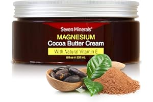 Seven Minerals, Natural Magnesium Cream for Pain Calm, Leg Cramps, Sleep & Muscle Soreness With Moisturizing Organic Cocoa Butter & Vitamin E - No Harmful Ingredients USA Made Safe for Kids (8 fl oz)