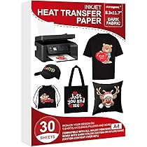 Amazon Com 30 Sheets Heat Transfer Paper For Black And Dark Fabric 8 3 X 11 7 Iron On Transfer Paper For T Shirt For Any Inkjet Printers Washable No Cracking No Fading Arts Crafts