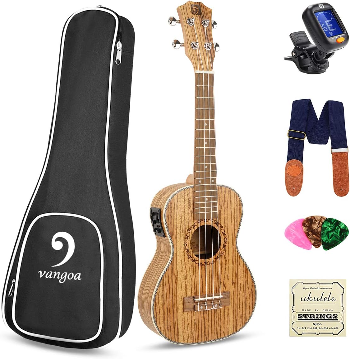 Ukulele Concert Electric 23 inch Zebrawood Uke Acoustic