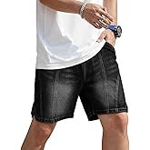 Heyfanee Mens Baggy Jean Shorts Loose Fit Elastic Waist Denim Shorts 7 Inch Inseam