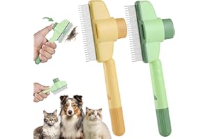 2 Pcs Pet Hair Remover Comb for Dogs & Cats - Self Cleaning Pets Flea Lice Comb, Portable Cat Grooming Deshedding Brush with 