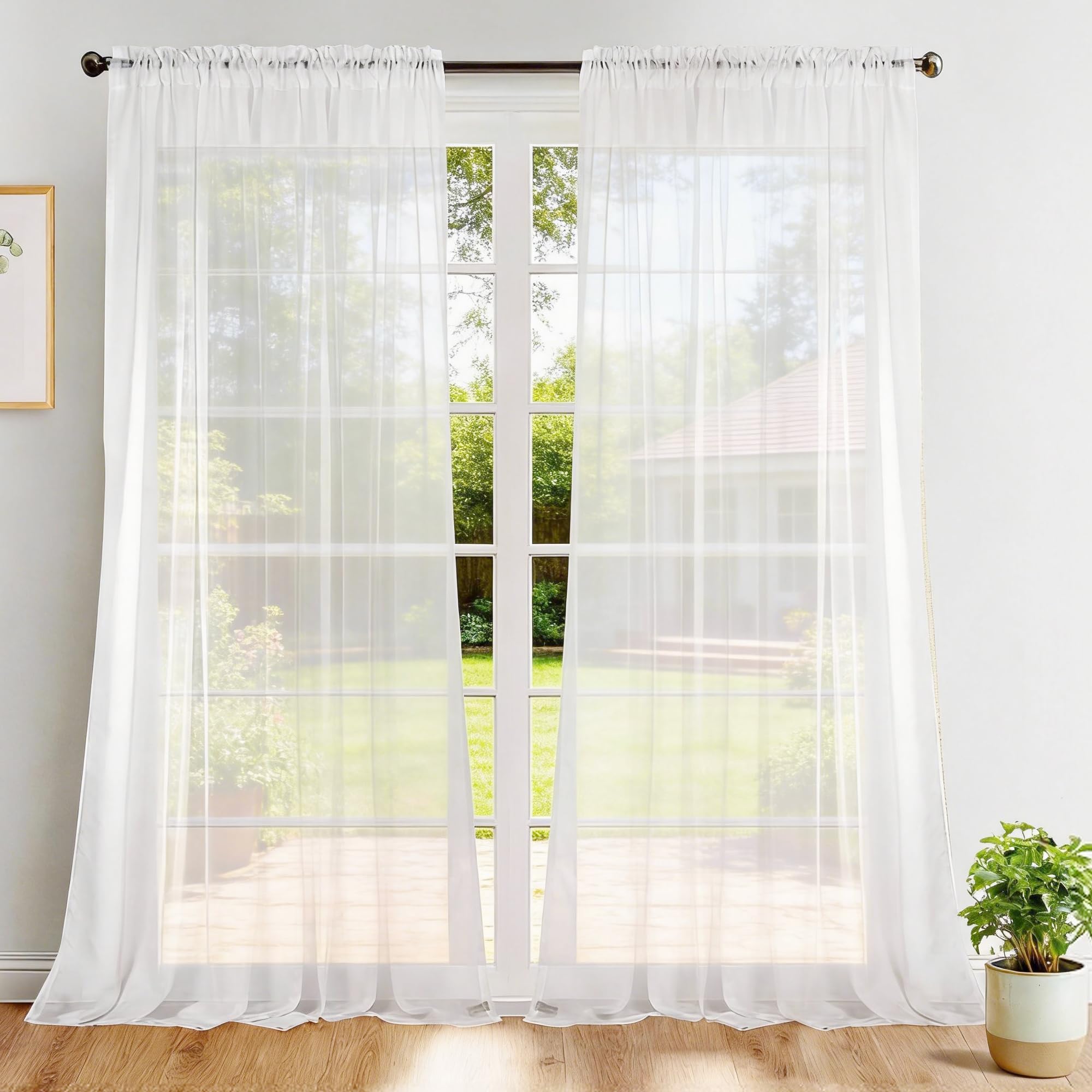 Photo 1 of Dreaming Casa Solid Sheer Curtains Draperies White Rod Pocket 2 Panels 72" W x 96" L