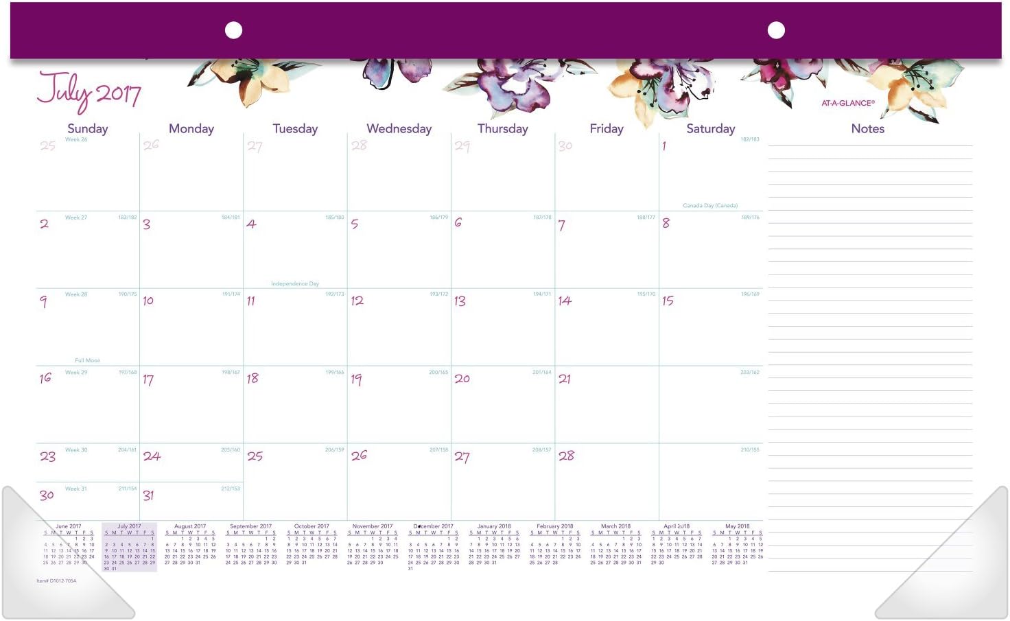 AT-A-GLANCE Academic Desk Pad Calendar, July 2017 - July 2018, 17-3/4" x 10-7/8", Compact, June (D1012-705A) - Image 3