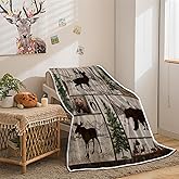 Rustic Cabin Throw Blanket, Farmhouse Country Black Bear Deer Moose Forest Woodland Fleece Blanket, Hunting Cabin Soft Flannel Throw Blanket for Chair Bed Sofa Couch Office, 50X60IN