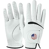 Cabretta Leather Golf Gloves for Men 1 Pack with Ball Marker, Soft and Premium Grip for Right Left Handed Golfer Left Right Hand, Comfortabe Fit in Sizes S to XXL
