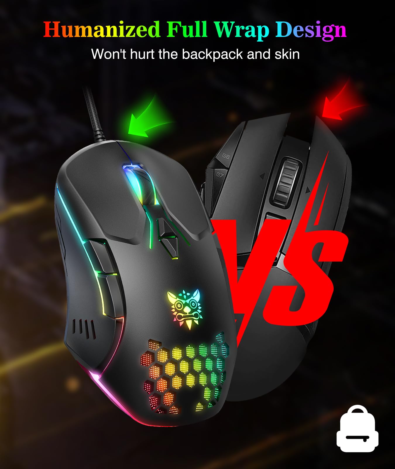 Wired PC Gaming Mouse: High Precision Sensor,RGB Backlit, Adjustable DPI, 7 Buttons Programmable,Ergonomic mice for Office & Gaming on Windows/Mac/Linux/Chrome-Black