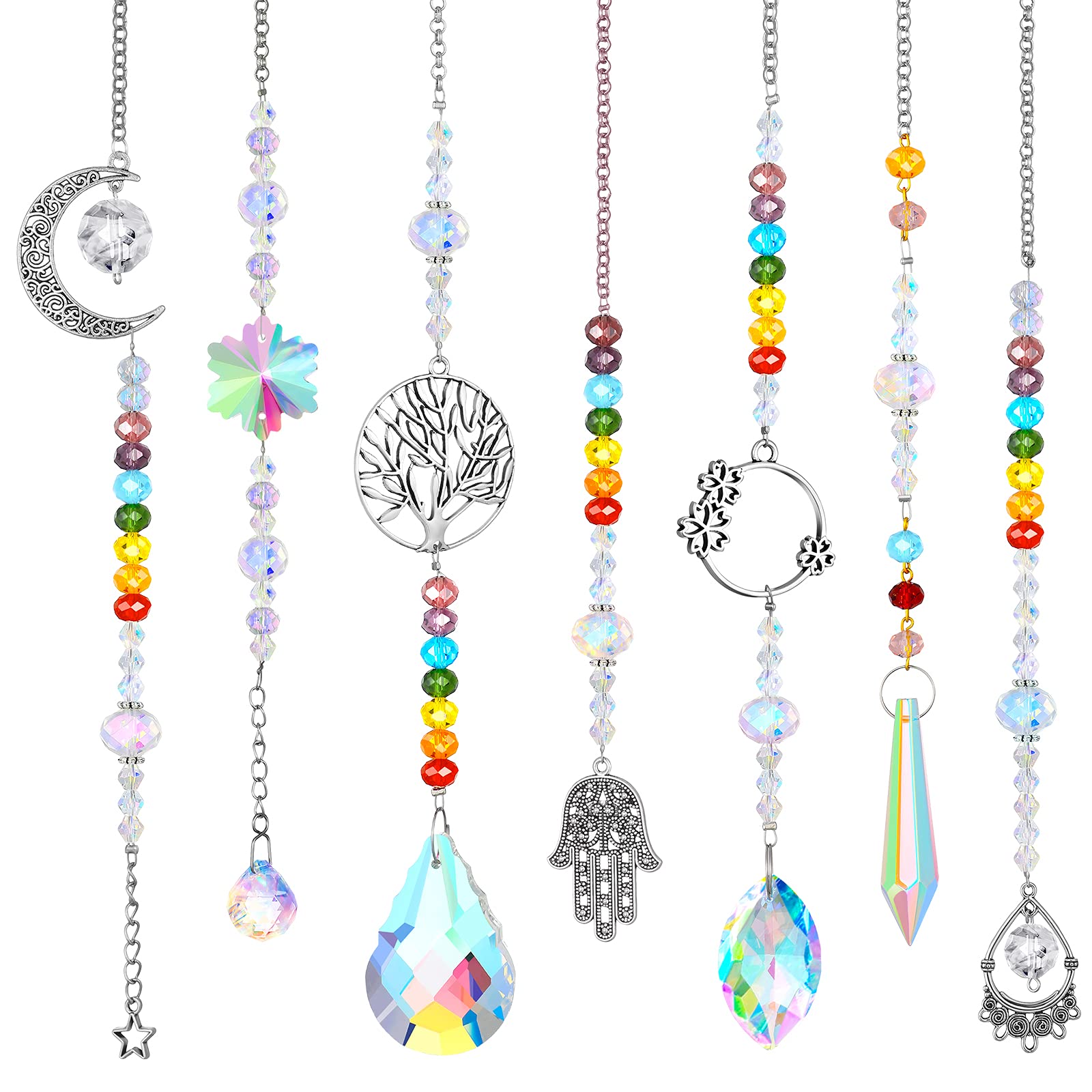 Photo 1 of 7 Pieces Sun Catcher Crystals Colorful Hanging Prism Suncatcher Window Ornament Beads Chain Sphere Chandelier Pendants for Home Wedding Gifts Decoration (Fresh)