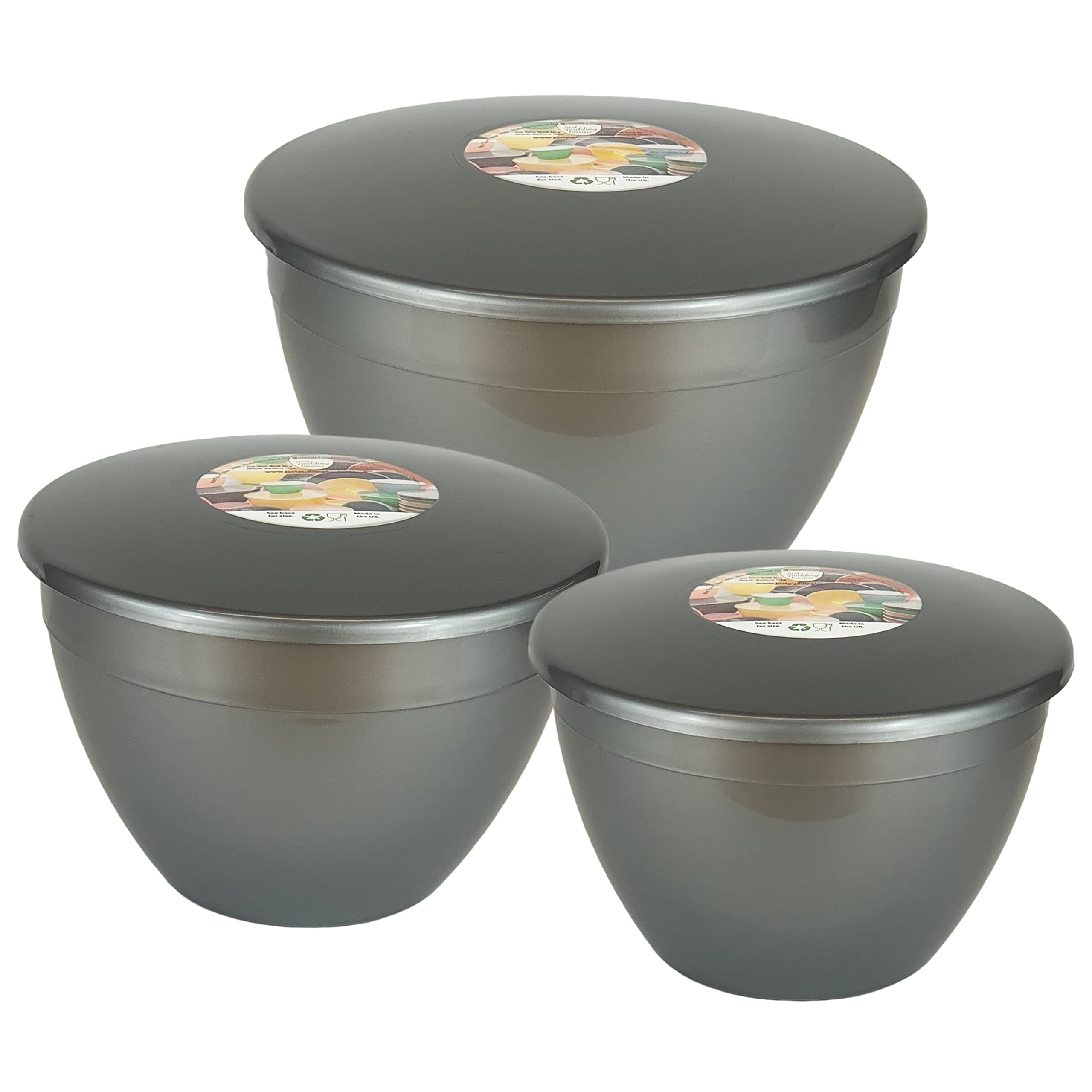 Just Pudding Basins 3 Larger Silver Pudding Basin Bowl Sizes and Lids in 1 Set, 1x 1.5pt (850ml), 1x 2pt (1.14lt), 1x 3pt (1.71lt)