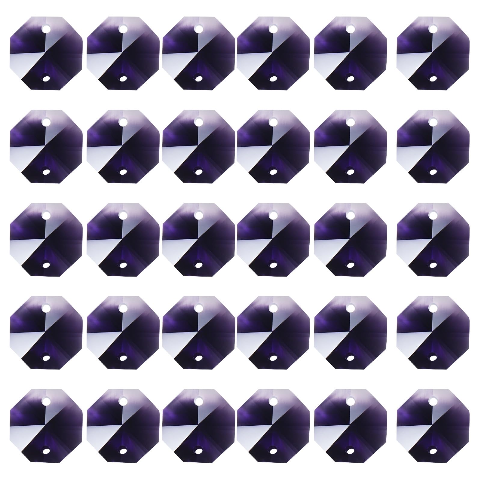 PATIKIL K9 Crystal Octagon Beads 2 Holes Pendants, 30 Pack 14mm Chandelier Prisms Parts Ornaments Hanging Beads for DIY Arts Crafts Decoration, Dark Purple