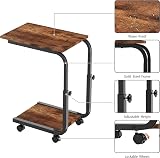 SIMPDIY Adjustable Side Table with Wheels Rustic Brown Heavy Duty Iron view 6