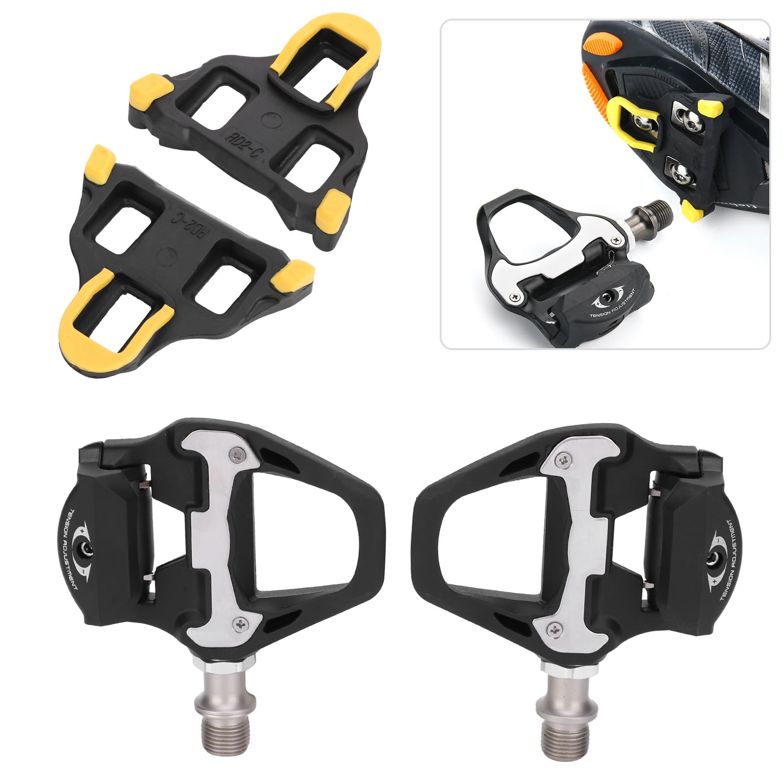 Topiky Fahrradpedale mit -SL System, R21 Self Locking Clipless Fahrradpedale mit Cleats Set, sl pd-rs500 Pedal, Aluminiumlegierung, 9x10CM Rennradpedale, Cleats und Montagematerial 7