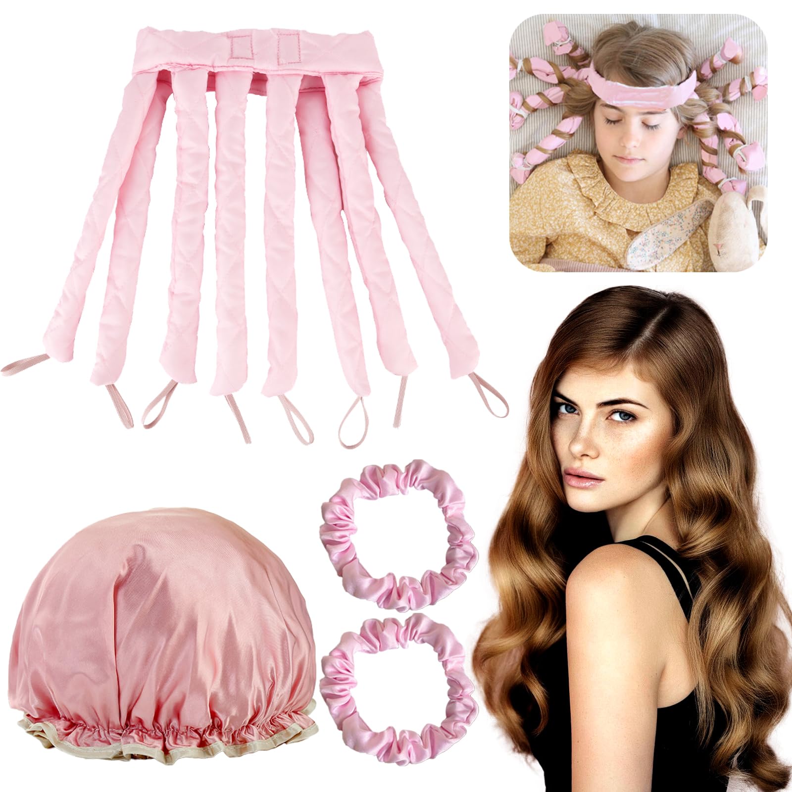 DKDDSSS Heatless Curlers Headband, Octopus Design, No Heat Overnight Curlers for Long Hair, DIY Styling Tools with Scrunchie and Hair Bonnet