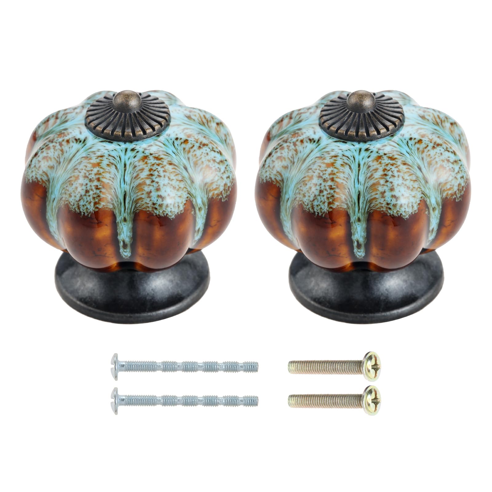 Mgoodoo Drawer Handle Knobs Pull Handles for Wardrobes Cupboards Made of Ceramic with Leopard Print (2 Pcs, Blue)