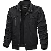 TACVASEN Men's Winter Jacket Fleece Lined Military Jacket Cargo Windbreaker Zip Front Stand Collar Coat with Multi Pockets