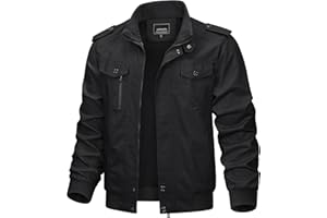 TACVASEN Men's Winter Jacket Fleece Lined Military Jacket Cargo Windbreaker Zip Front Stand Collar Coat with Multi Pockets