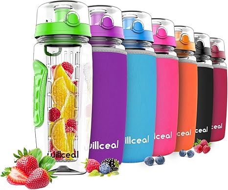 Willceal Bouteille Deau Avec Infuseur à Fruits 095 L Fabriquée En Tritan Sans Bpa Couvercle à Rabat Anti Fuite Convient Pour Le Sports Et Le