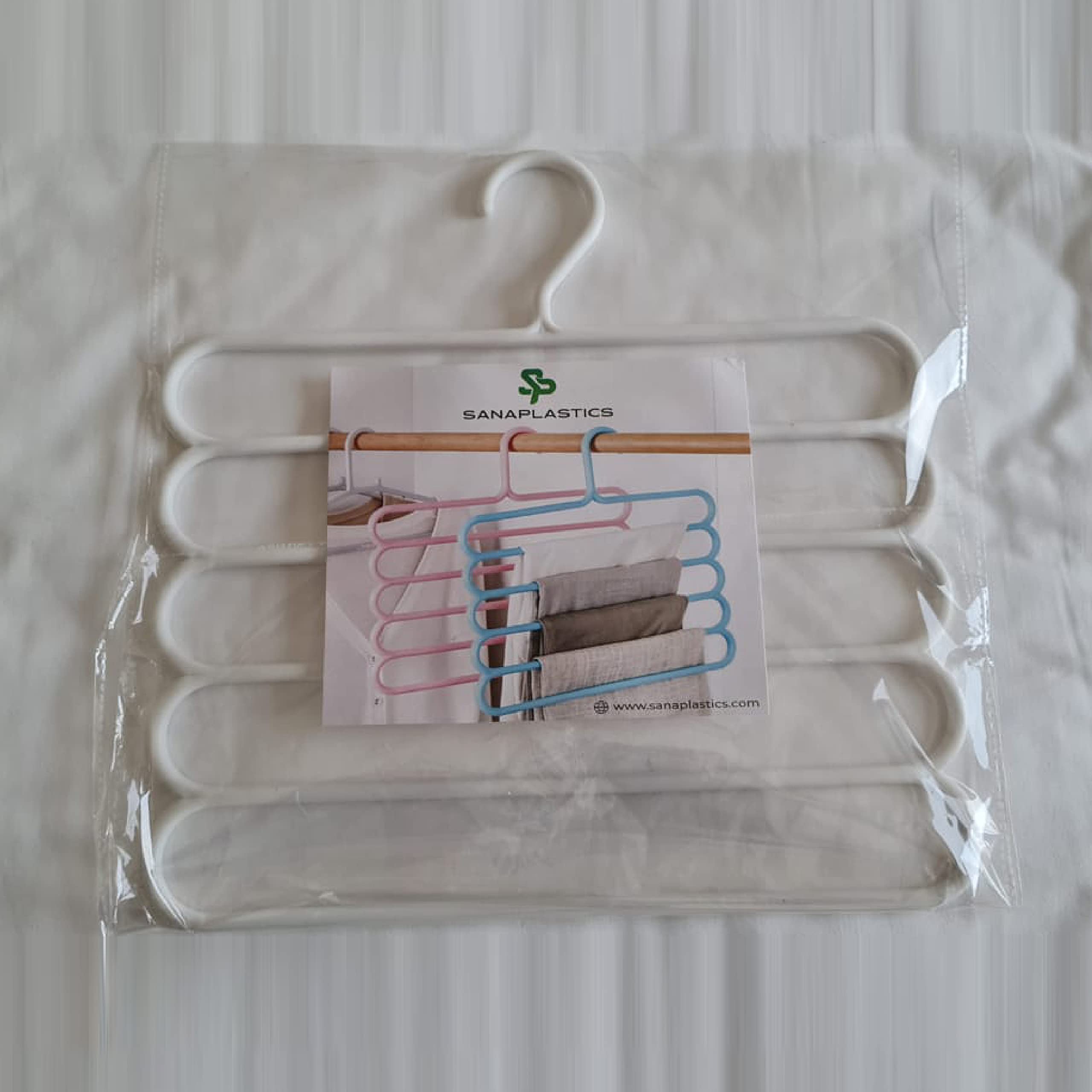 Durable Sana Plastics Multilayer, Multipurpose, 5 Layer Clothes Hanger, Closet Organizer for Pants, Jeans, Trouser, Tie, Skirt, Scarf, Abaya, Towel, Shawl (White)