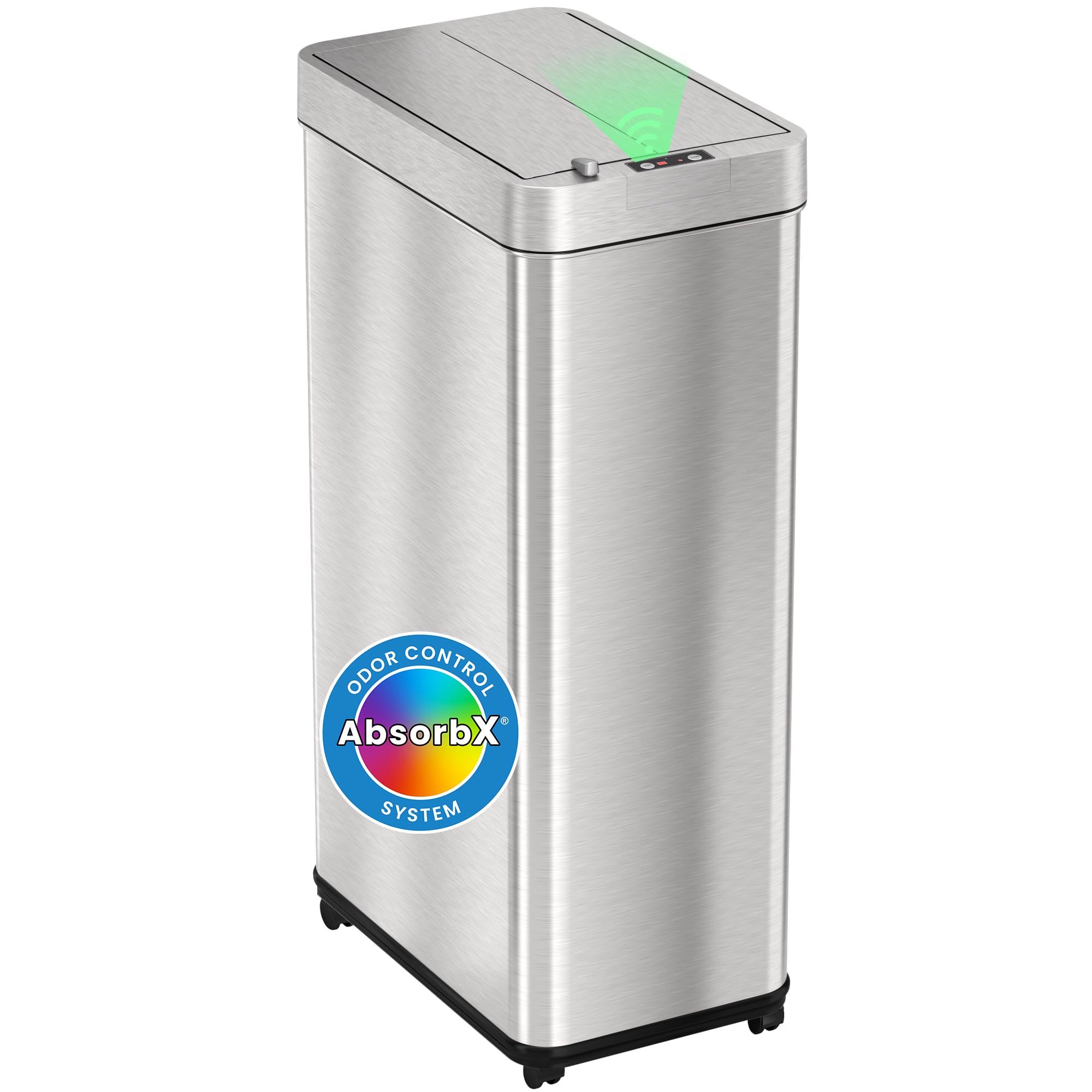 Photo 1 of [Missing Power Cord] iTouchless 18 Gallon Wings-Open Mobile Wheeled Kitchen Trash Can with Lid and Odor Filter, Dog Proof Stainless Steel Garbage Bin for Home Office Work Bedroom Living Room Garage Slim Wastebasket
