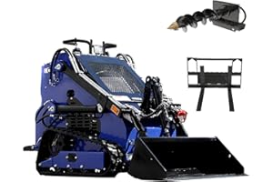 DigMaster 23HP Skid Steer Loader, Compact Twin-Cylinder Engine with Quick Attach System, Rubber Tracks, Heavy-Duty Mini Loader for Landscaping, Farming (DM-SS380+Fork+Auger)