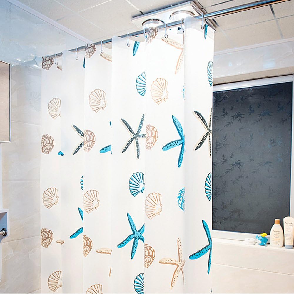 Shower Curtain Anti-Mould and Water Repellent PEVA Waterproof Washable Fabric Bath Curtain Anti-Bacterial Fabric Waterproof Shower Curtain with 12 Shower Curtain Rings Shower Curtains Waterproof 180x200cm