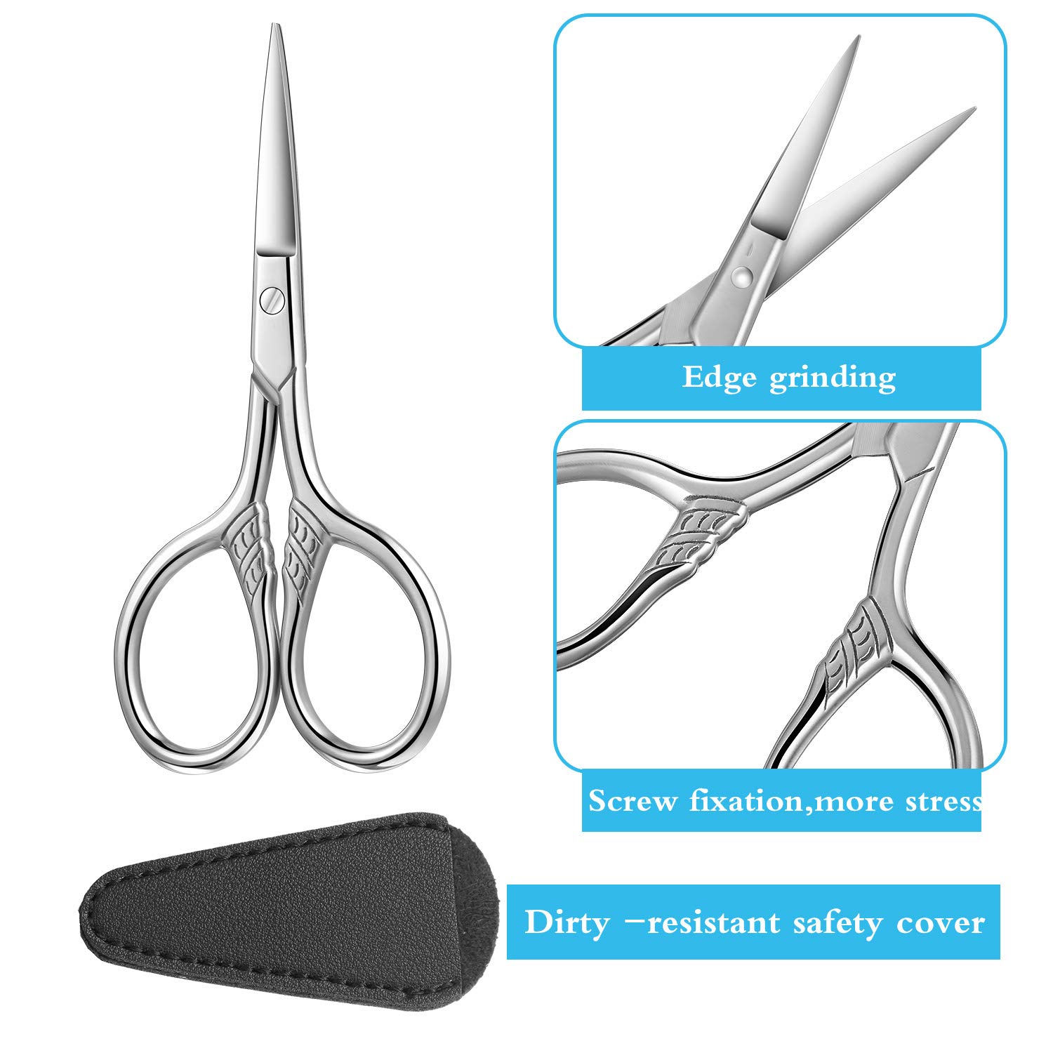 2 Pieces Brow Shaping Scissors Vintage Facial Hair Scissors Small Precision Scissors Eyebrow Trimmer Grooming Scissors with Sleeve for Trimming Eyebrows, Eyelashes, Beards, Broken Hair, Paper-cutting: Beauty