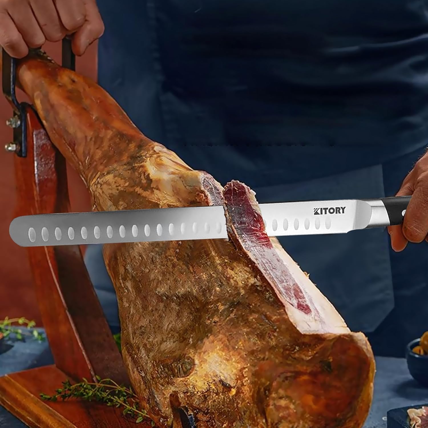 Kitory Schinkenmesser 30cm Tranchiermesser Brisket Messer aus Deutschem hochwertigem Edelstahl, Scharfe Aufschnittmesser mit Ergonomischem Pakkaholz Griff mit Geschenkbox 2