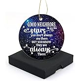 Good Neighbors are Like Star Christmas Ornament 2025 Round Christmas Tree Ornaments Keepsake Gifts for Neighbors Home Decor Flat Circle Ceramic Ornament 3inch with a Gift Box