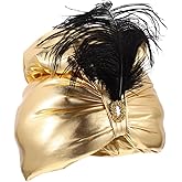 Holibanna Arab India Hat Golden Turban Hat Prince Headdress Costume Arabian Cap Plume Decor Arabic Headwrap for Men Women Cosplay Fancy Dress